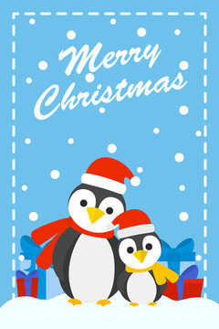 Funny cute greeting card with xmas penguin