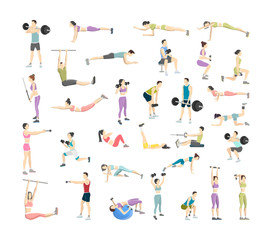 Big set of people doing exercises in the gym