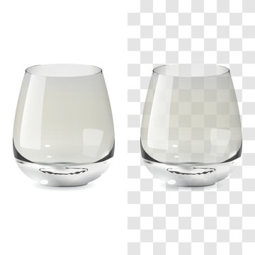 Vector realistic transparent and isolated whiskey tumbler glass. Alcohol drink glass icon illustration
