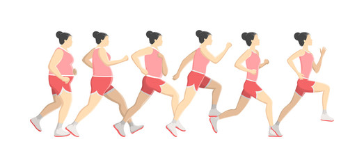 Fat woman lose weight while running or jogging