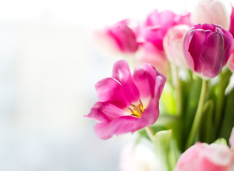 Obraz na płótnie Canvas A bouquet of tulips in a vase. Soft selective focus