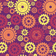 Gears, colored seamless pattern. Vector background.