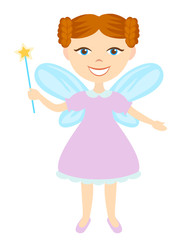 Redheaded fairy with magic wand isolated on white background