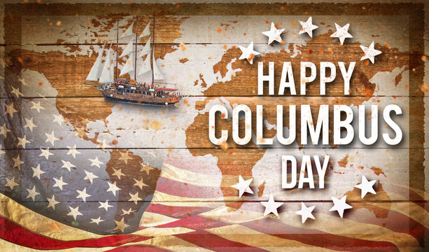 Happy Columbus day banner, patriotic background