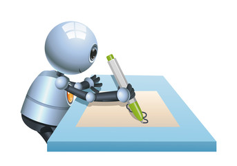 little robot drawing on paper