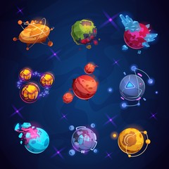 Fantasy cartoon planet. Fantastic alien planets. Space world game vector elements. Galaxy space fantastic planet for gui illustration © MicroOne