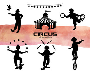 Vector illustration. Clowns silhouettes set. Vector objects.
