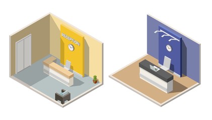 Isometric low poly reception hotel 3d