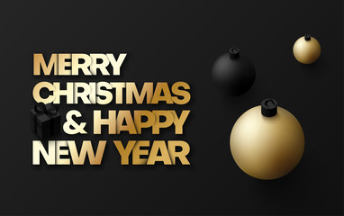 Merry Christmas and Happy New Year card with Christmas balls.
