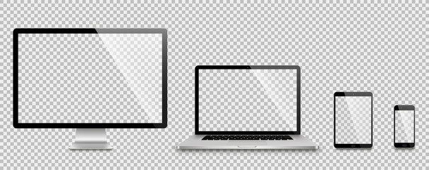 Realistic set of monitor, laptop, tablet, smartphone - Stock Vector illustration