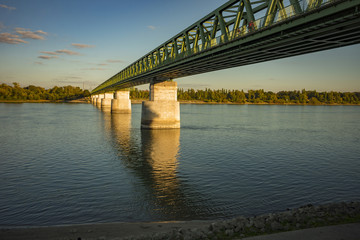 Fototapeta na wymiar Train bridge over Danube in Budapest 2018
