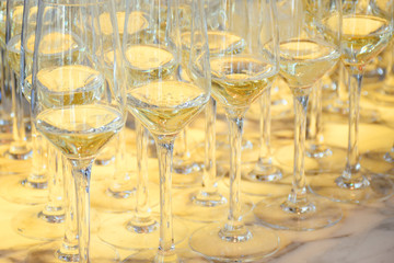 Champagne in the wine glasses