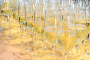Champagne in the wine glasses