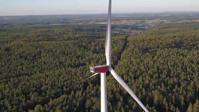 Windpower Drone aerial windmill forest beautiful landscape sunny colorful