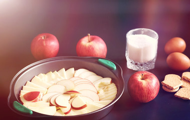 Preparation of apple pie at home. Homemade pastries with apples 