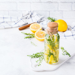 Fresh cool lemon thyme infused water detox drink