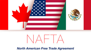 Vector Flags of NAFTA Countries Canada, United States of America and Mexico. The North American Free Trade Agreement - obrazy, fototapety, plakaty