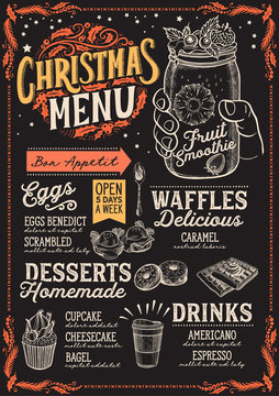 Christmas menu template for brunch on a blackboard.