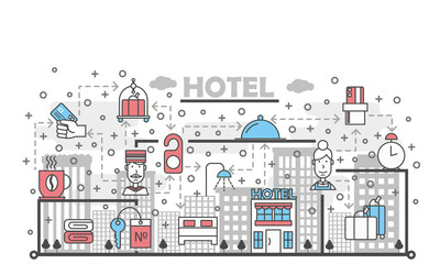 Vector thin line art hotel poster banner template