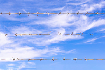 barbed wire on the background of the blue sky