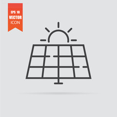 Solar panel icon in flat style isolated on grey background.