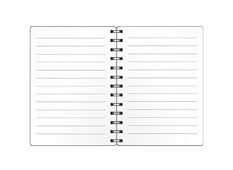 Realistic opened notebook template with spiral isolated. Vector on wooden background. Diary for business. The design of the cover of the laptop. A realistic notepad. Office stationery. For notes