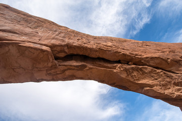 Close up detail of a red rock arch in Utah Arches National Park