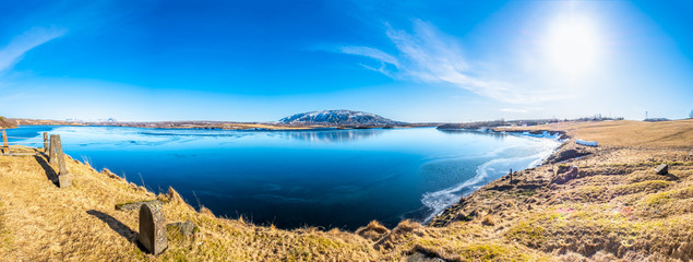 Panoramic view of Ulfljotfvatn lake in Iceland