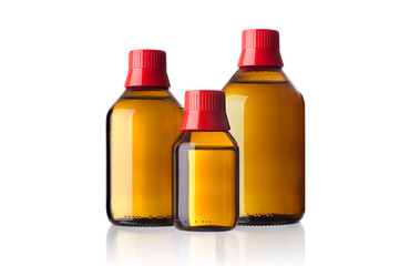 brown medical glass bottles isolated on white