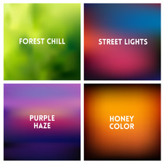 Abstract vector multicolored blurred background set. 4 colors set.