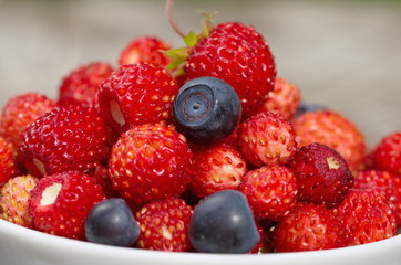 Fresh strawberries and blueberries close-up