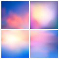 Obraz premium Abstract vector nature blurred background set. 4 colors set. Square blurred nature backgrounds set - sky clouds sea ocean beach colors With love quotes