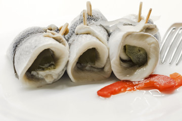 Rollmops on a white background