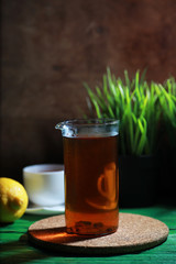 Brewing tea on a wooden table