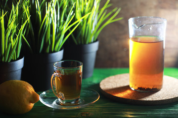 Brewing tea on a wooden table