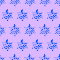 Seamless Watercolor Stars Pattern. Magic Festive Background. Hand Drawn Doodle Stars. Baby Design. Abstract Rapport for Wallpaper, Textile, Linen, Wrapping, Posters, Cards, Banner. New Year, Birthday 