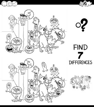 differences game with scary characters color book