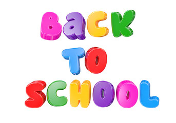 3D Plastic cartoon font. Children and kids school, 3d render back to school