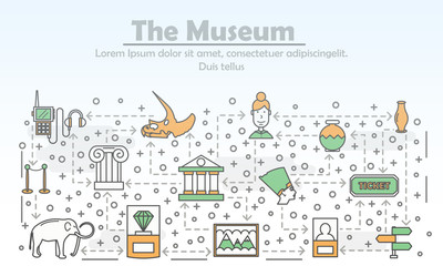 Obraz premium Vector thin line art museum poster banner template