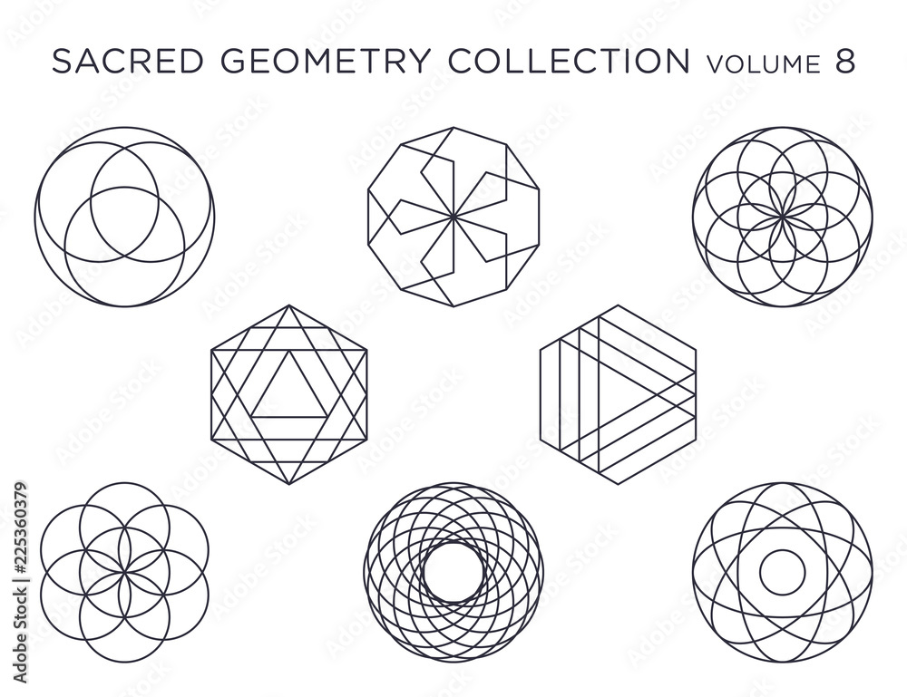 Wall mural sacred geometry vector collection - black isolated on white