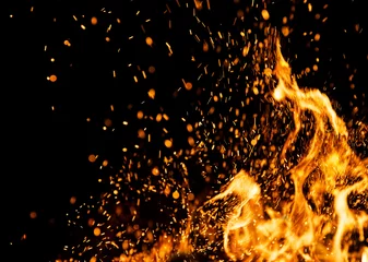 Papier Peint photo Lavable Flamme Fire sparks with flames on black background