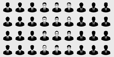 business man icons set and boss vector character on gray background