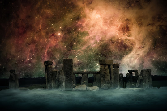 Ancient Places Backgrounds - Temple Ruins under Night Sky