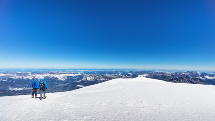 Fototapeta na wymiar Trekking to the top of Mont Blanc mountain in French Alps