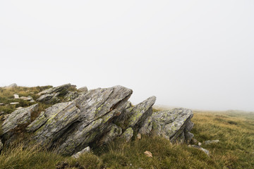 Landscape with rocky mountain peaks in summertime