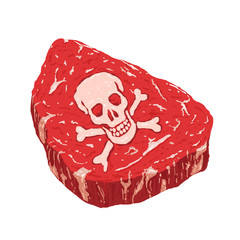 Skull virus symbol on red meat
