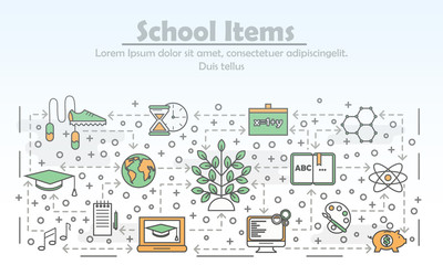 Obraz premium Vector thin line art school poster banner template