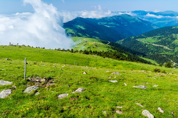 Hiking in the mountains (Catalan Pyrenees, Peak of Costabona, Catalonia, Spain)
