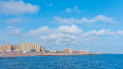 Fototapeta na wymiar Skyline of Coney Island viewed from the sea