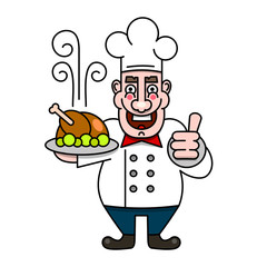 Chef Cook Serving Food Realistic Cartoon Character Design